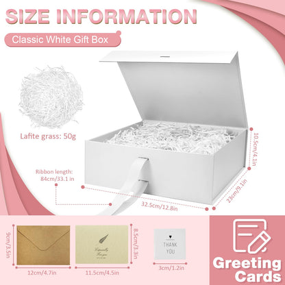 Sekepingo White Luxury Large Magnetic Gift Box, 32.5*23*10.5cm Gift Box with Ribbon, Paper & Greeting Card Party Favor Box for Wedding, Birthday & Mother's Day.