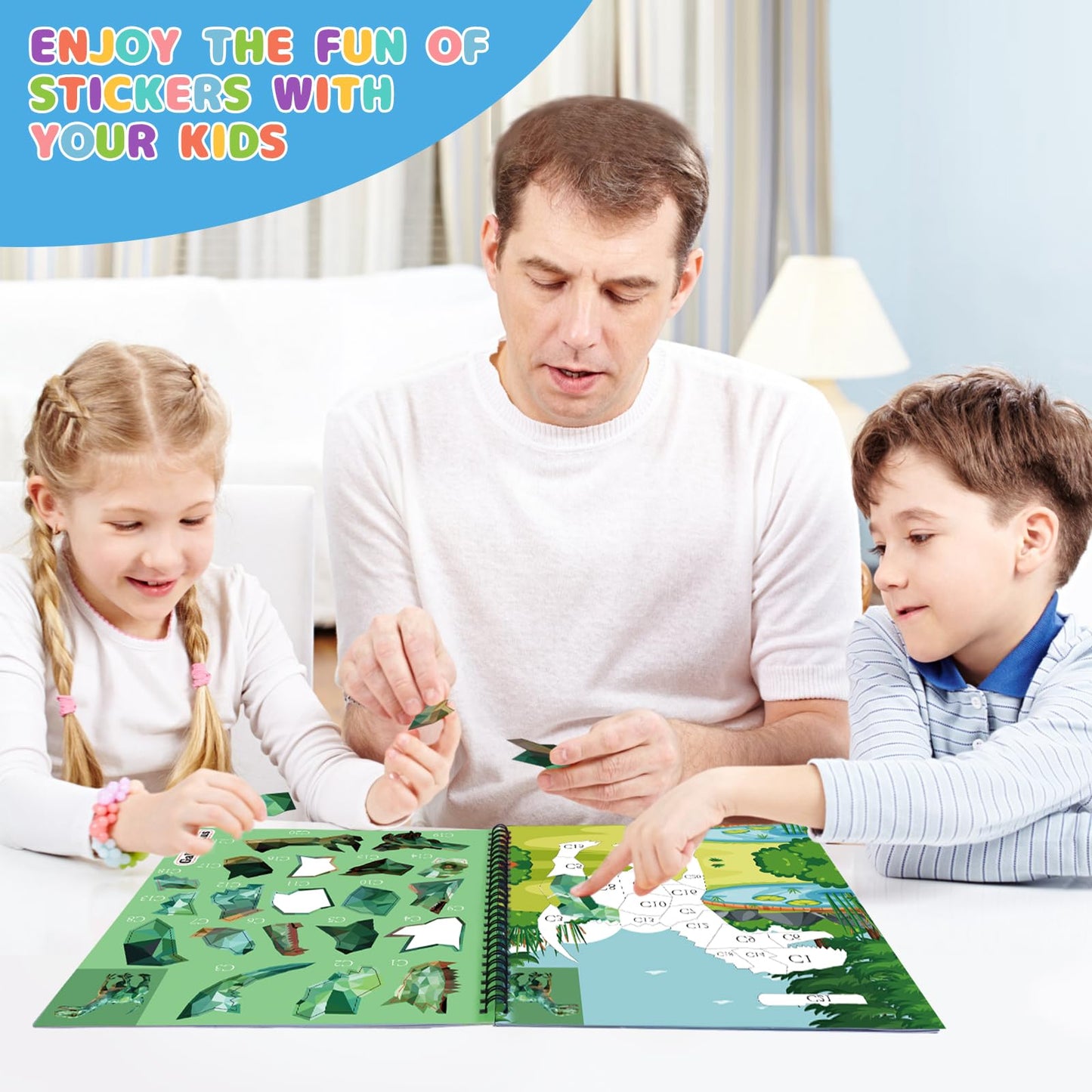 TCJJ 3Pcs Dinosaur Sticker Book for Kids 4-10 years old, 30 picture sticker book for girls by number, children's sticker books to improve intelligence, for Christmas gifts, school.