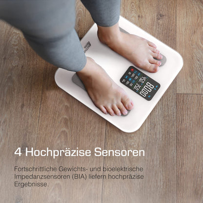 Active Era Bluetooth digital body scale with large LED display - Bluetooth body fat scale with 16 measurements, highly accurate body weight, Body Mass Index (BMI), Free smartphone app (White)