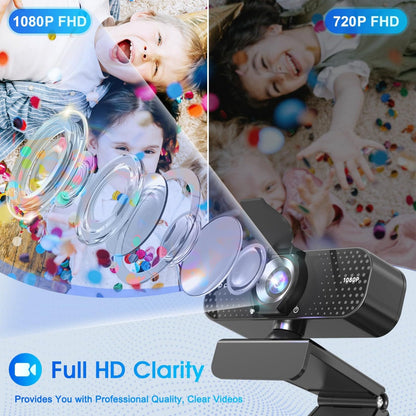 TRAUSI 1080P HD webcam with microphone, noise reduction, privacy cover, wide angle lens, auto light correction, plug & play USB webcam for laptop, desktop, PC, Mac, Zoom, Skype, streaming, black.