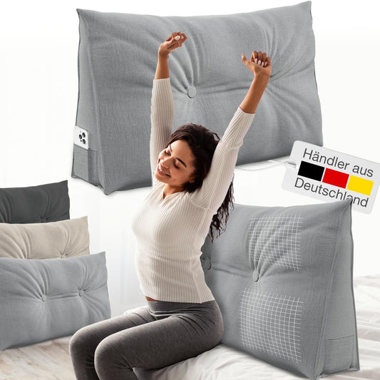 ELONEO back cushion 70 cm wide, wedge cushion suitable for bed and sofa, triangular reading pillow, pillow with removable and washable cover, with practical side pocket.