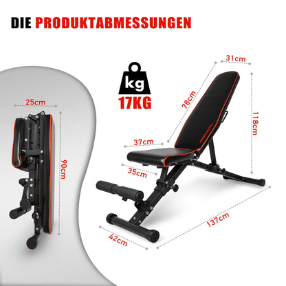 Professional dumbbell | Foldable Deluxe Dumbbell Bench | Space-saving & quick to fold | 21-level adjustable incline bench | Extremely durable with 550 kg weight capacity | With leg rest | Foldable and stable training bench