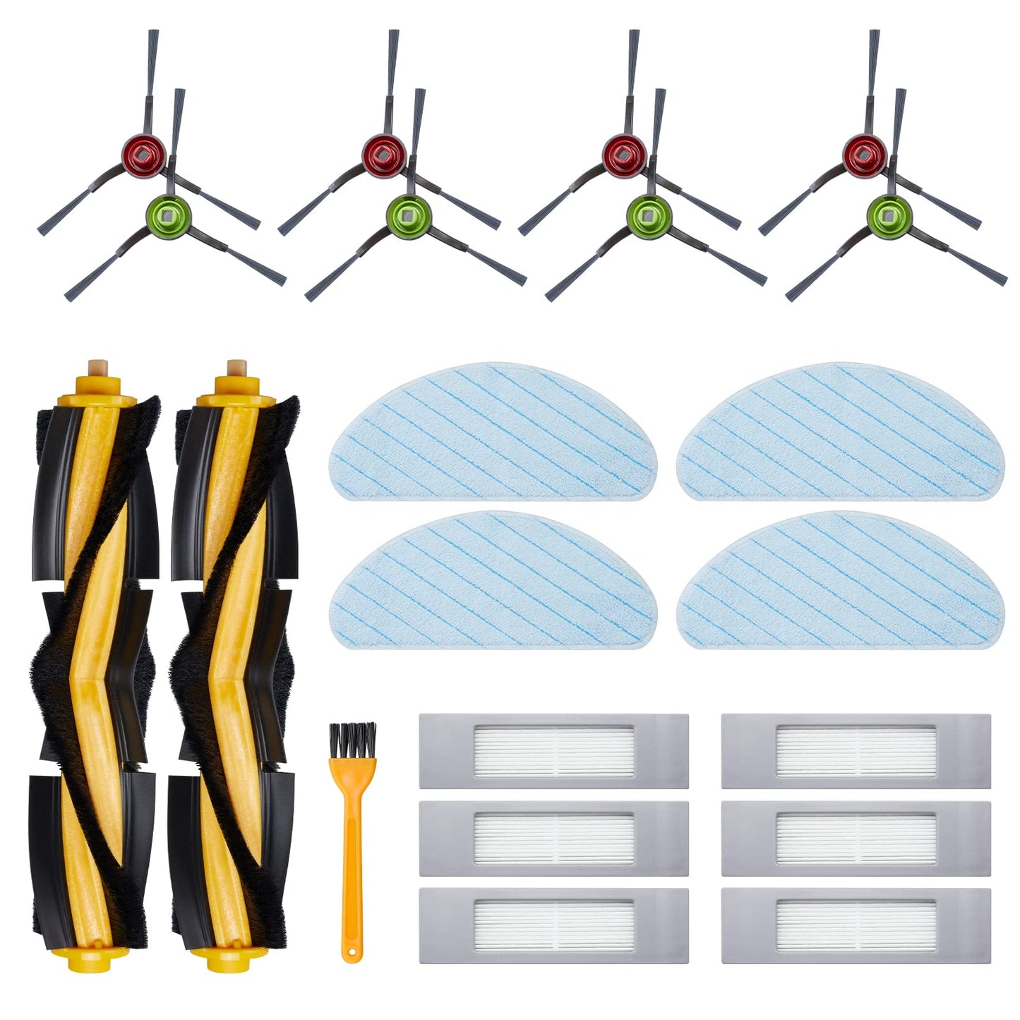 21 pieces of accessories for Ecovacs Deebot N8 N8+ N8 Pro N8 Pro+ OZMO T8 T8+ T8 AIVI T8 AIVI+ T8 Pure T9 T9+ N10 Plus vacuum cleaner replacement parts 2 main brushes 6 filters 8 side brushes 4 mop cloths 1 tool