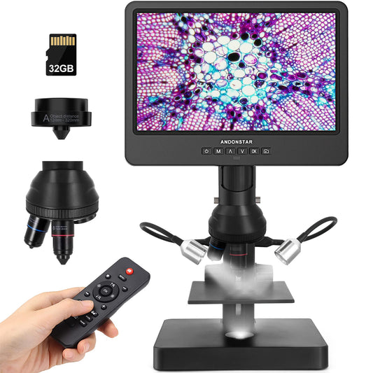 Andonstar AD249S-P 10.1 inch HDMI Digital Microscope, 4000 x 3 lens 2160P UHD video recording, biological microscope kit for adults, coin microscope for error coins