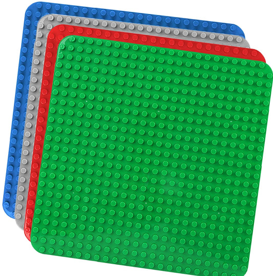 4 Large Building Plates Compatible with Lego Duplo, 38.4 * 38.4cm Classic Baseplate with 24 x 24 Studs for Duplo Bricks, Construction Toy for Toddlers, Girls and Boys, Green, Blue, Red, Gray.