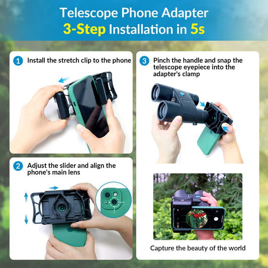 APEXEL Universal Smartphone Scope Adapter, Compatible with Binoculars Monoculars, Scopes, and Microscopes. Telescope Holder Adapter Easy to Use, Suitable for All Smartphones.