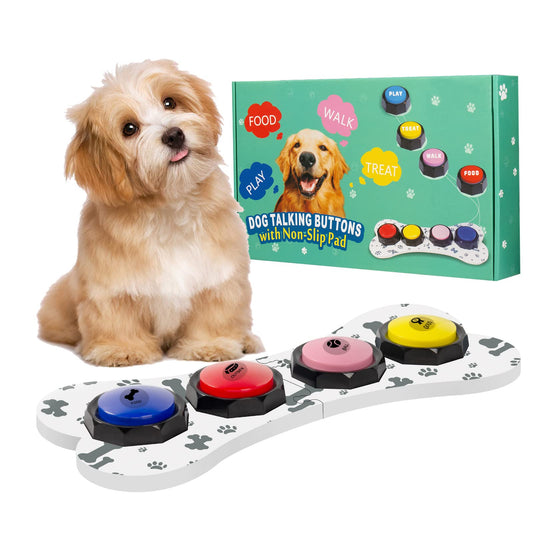 WHATOOK Dog Buttons Communication for Cat Dog, Buzzer with Recording Function, 4-Pack Recordable Training Sound Pad for Dogs Kids Press for Interaction, Games to Communicate and Speak