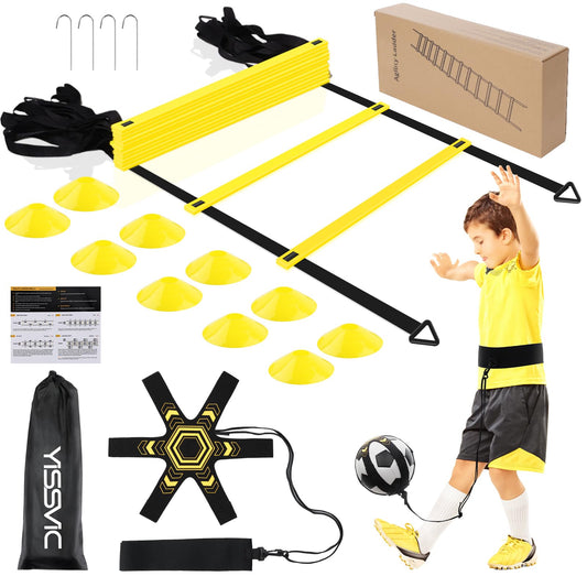 Yissvic Soccer Training Gear Coordination ladder Soccer Gifts Boys with Kick Trainer 6m Training Set 10 Cones Soccer 4 Ground Stakes Yellow
