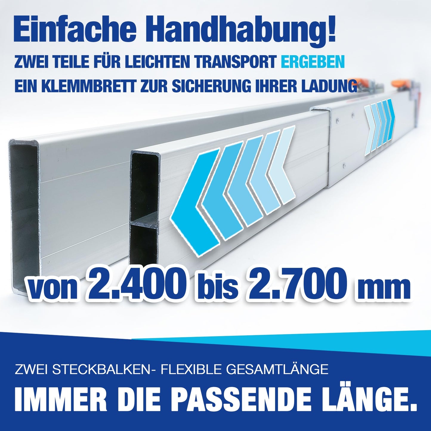 NTG aluminum partition closure | clamp board | for widths from 2400 to 2700mm | cargo and transport securing for cars, trucks, trailers and vans