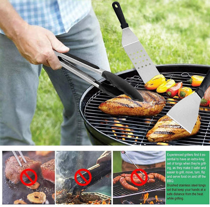 12pcs grilling spatula set, AMZMUKAUP grill turner BBQ tool kit stainless steel with carrying bag, perfect for outdoor grilling, Father's Day, birthday, Christmas, teppanyaki, and camping.