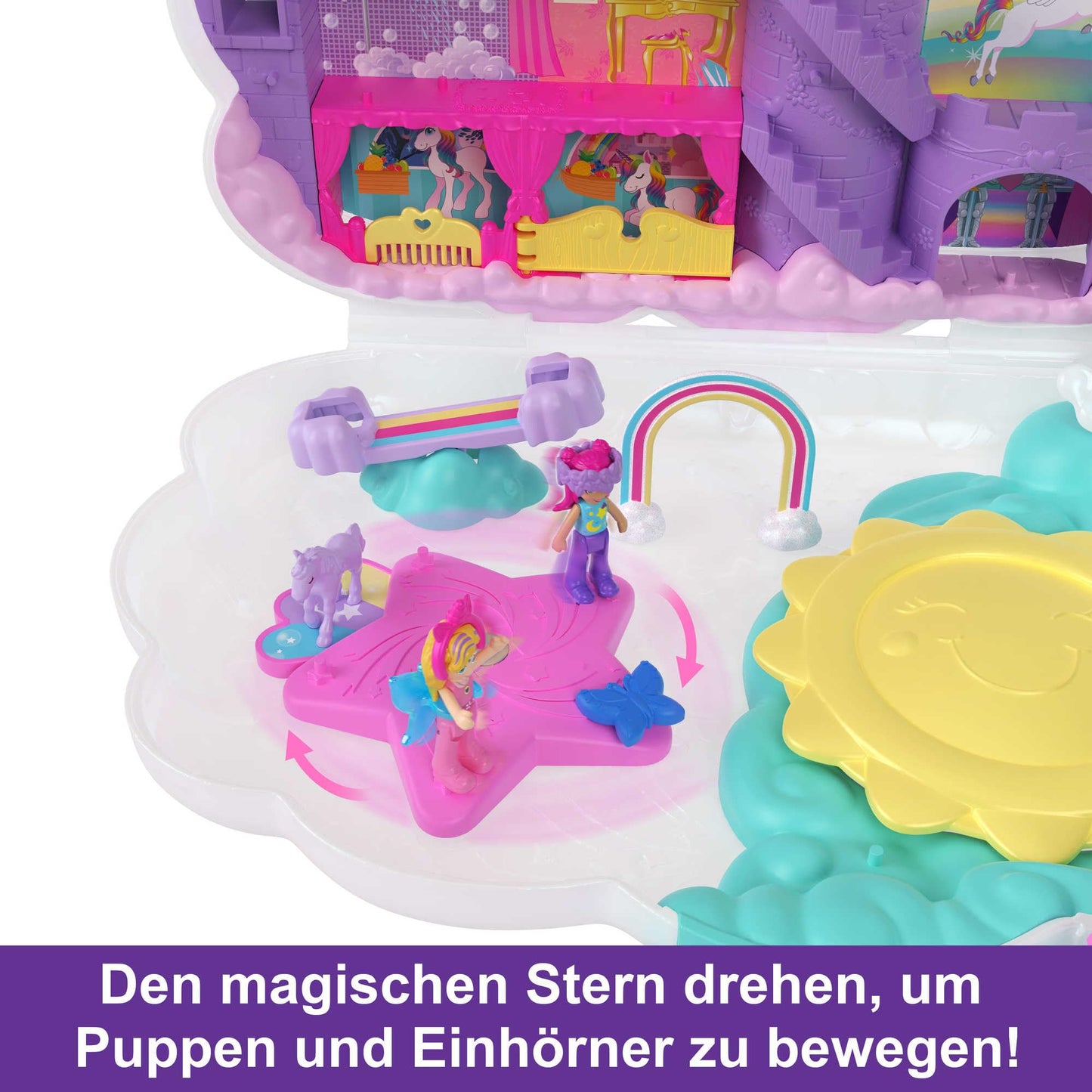 Polly Pocket HMX18 - Mini toy, Rainbow Unicorn Salon Styling Head and Compact Playset with 2 small dolls, 25 accessories, and movable game elements. Dolls toy for ages 4 and up.