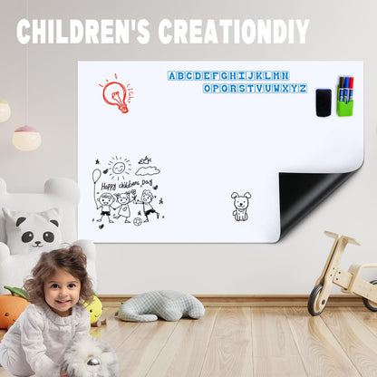 WEINIDASI Magnetic Whiteboard Film, 90x120cm Self-Adhesive Whiteboard Wall Sticker, with New Dirt-Repellent Technology, Writable and Erasable Surface, Great for Kids' Drawing, School, Office, Home