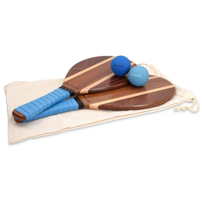 Navaris Beach Tennis Set incl. Balls - Beach tennis game Two high-quality Matkot rackets made of wood - Frescobol Paddle - Beach ball wooden rackets