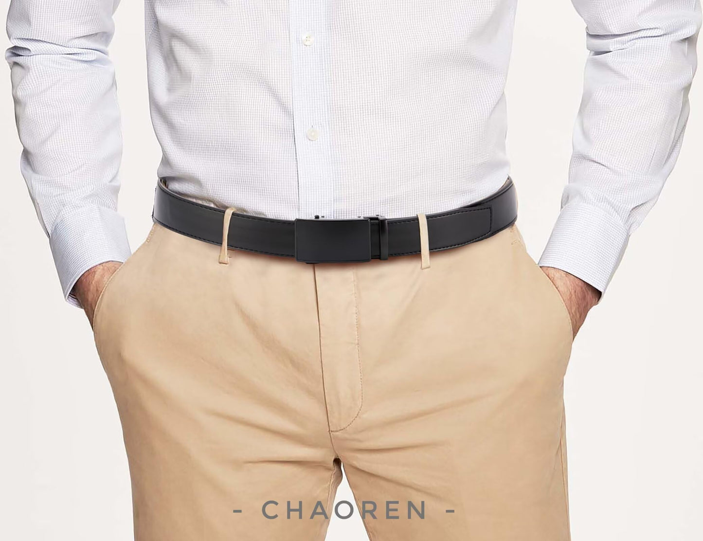 CHAOREN Men's Belt 2-Pack, 35mm Automatic Leather Belt with Ratchet - Customizable Fit, Perfect as a Gift