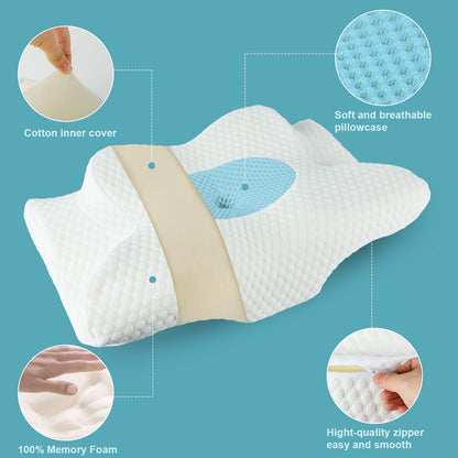 GOXIFACA Orthopedic Pillow, Memory Foam Ergonomic Pillow, Neck Support Pillow for Neck Pain, for Back and Side Sleepers, Improve Sleep Quality, 60 * 35 * 10/12cm