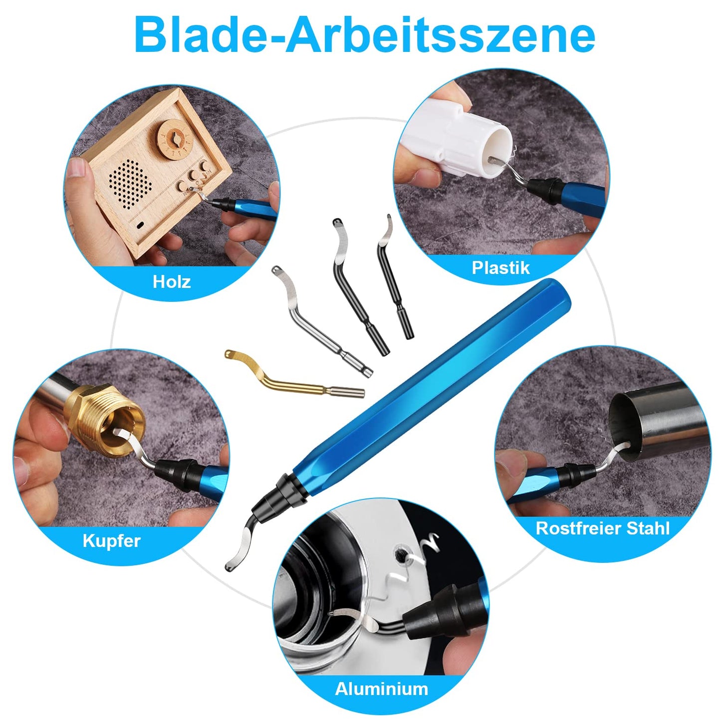 Heeieuk Metal Handle Hand Deburrer Deburring Tools Deburring with 21 Replacement Blades for Edge & Hole on 3D Printer, Plastic, Aluminum, and Stainless Steel