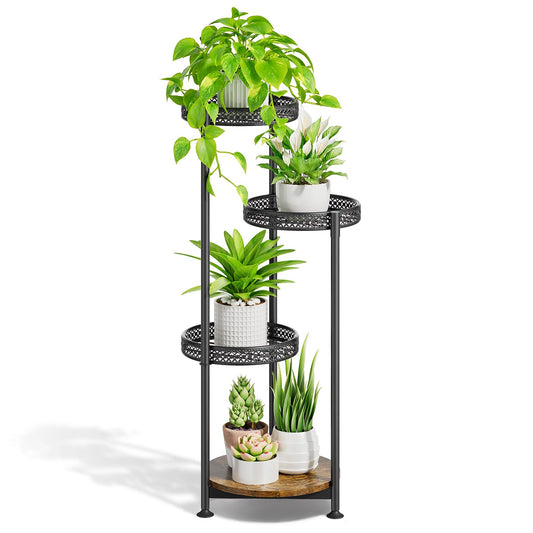 LyTaispuly 4-Tier Metal Plant Stand Flower Display Outdoor, Flower Stand Flower Shelf Flower Rack Tall, Flower Pot Stand Plant Stand for Indoor Outdoor Balcony Garden Living Room, Black