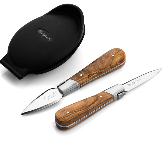 Laguiole Style de Vie Luxury Line, Oyster Knife Gift Set, 2 pieces, Olive Wood