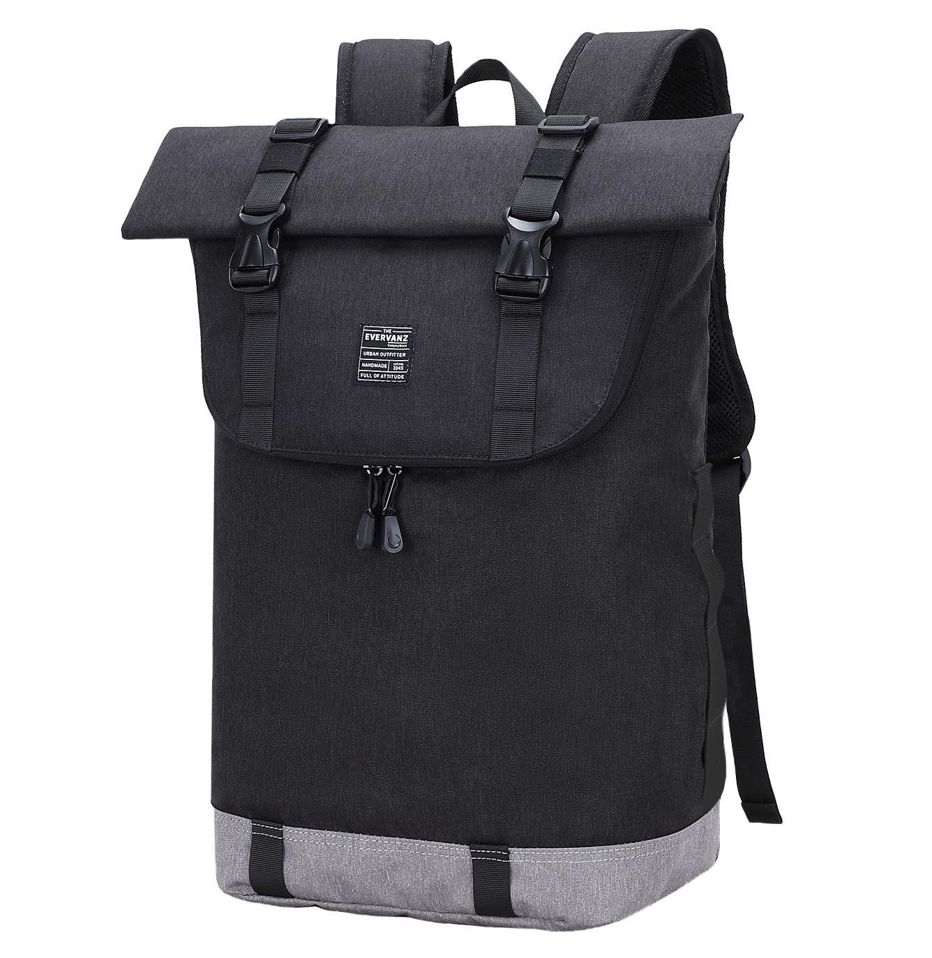 EverVanz Laptop Backpack, waterproof travel backpack, backpack for women and men, lightweight, casual, stylish schoolbag, 1. Black, L, Compact, elegant