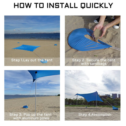 2x2m sun protection Beach Windproof Stable Beach Tent UV Protection 4-8 people sunshade beach with poles beach shelter Quick Up sun tent Sun tent Garden