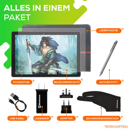 PicassoTab X Drawing Tablet • No computer required • Drawing apps & tutorials • 4 bonus items • Stylus pen • Portable • Standalone • 10-inch screen • For digital art creators • PCX