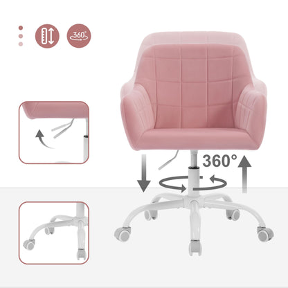 WOLTU Vanity Chair, Swivel Desk Chair, Rolling Office Chair, Ergonomic Task Chair, Height Adjustable Seat for Home Office, Bedroom, Office, Velvet, Pink