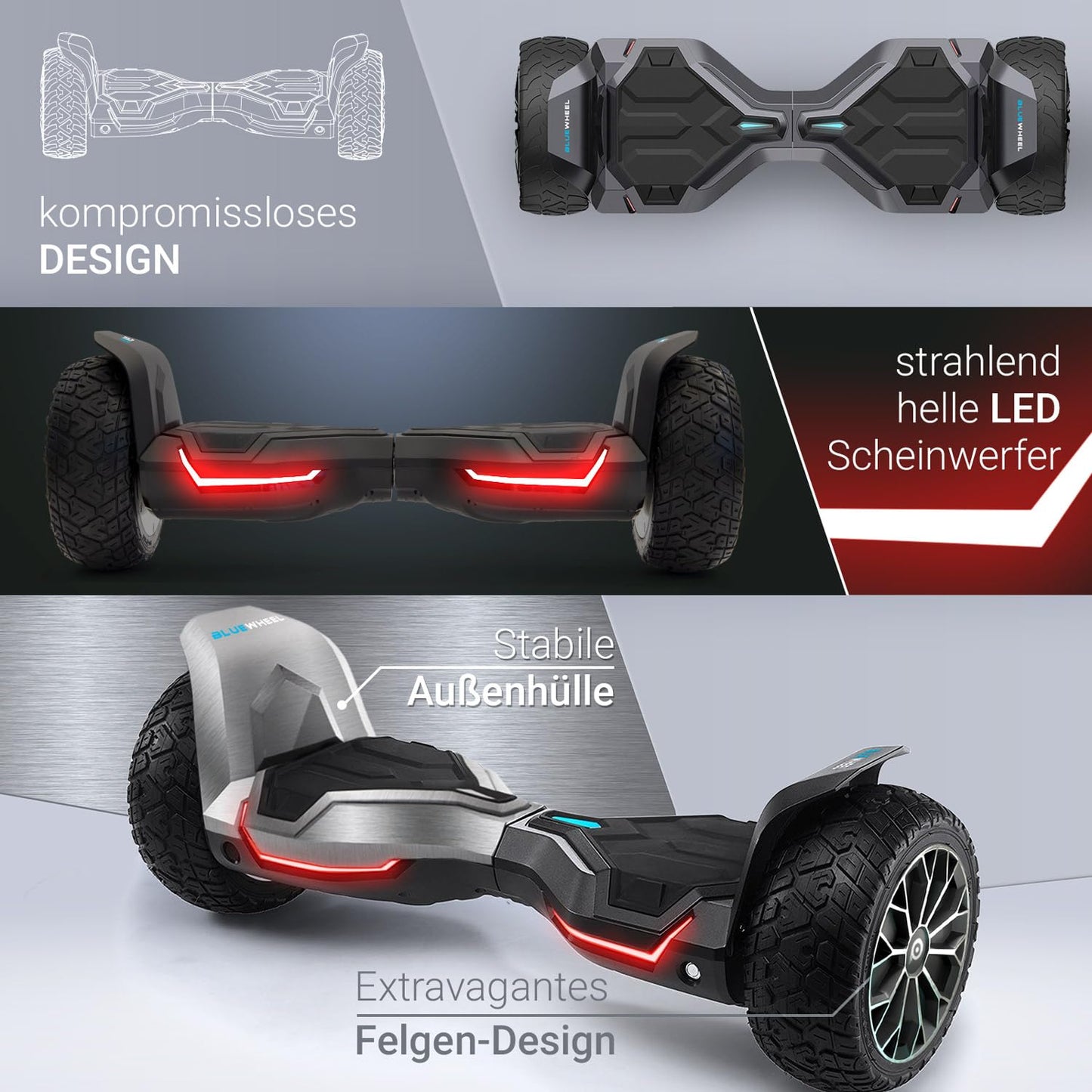 8.5" Premium Offroad Hoverboard Bluewheel HX510 SUV German Quality Brand - Kids Safety Mode & App - Bluetooth - Strong Dual Motor - Electric Skateboard Self Balance Scooter