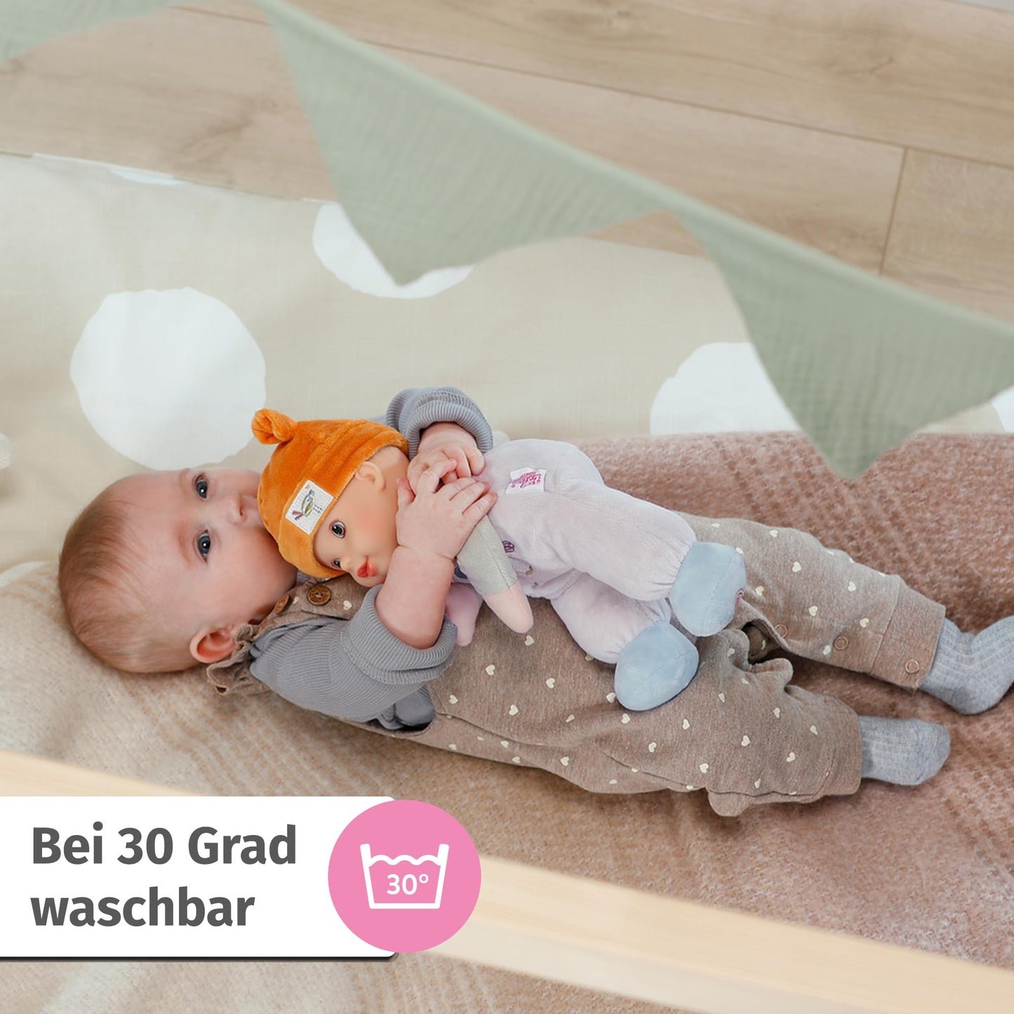 Baby Annabell for Babies Sweetie Sand 30cm, soft 30cm fabric doll with integrated rattle, suitable for newborns, 710722 by Zapf Creation.