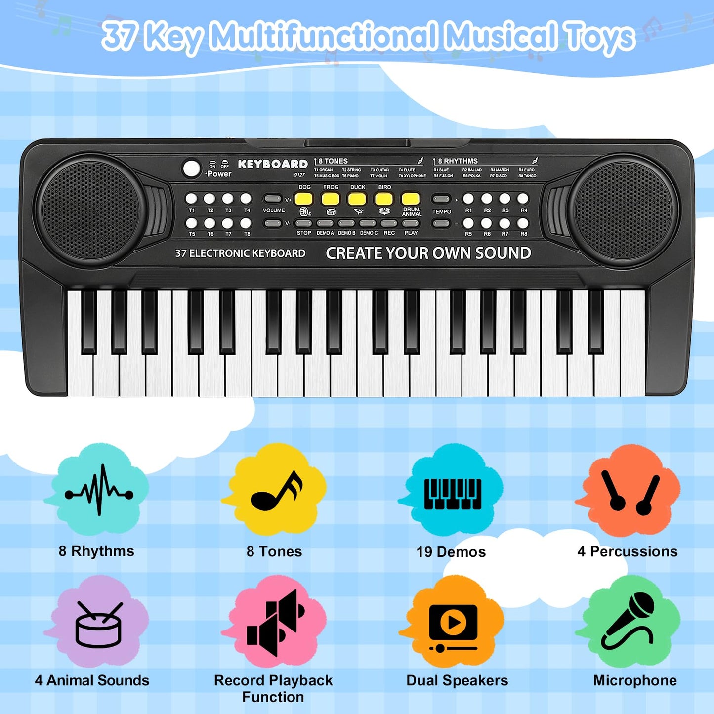 m zimoon Keyboard for Kids with Microphone, Portable Multifunctional Kids Keyboard 37 Keys for ages 3 and up, Musical Toy Piano Keyboard Learning Toy Gift for Boys Girls 3 4 5 6 Years