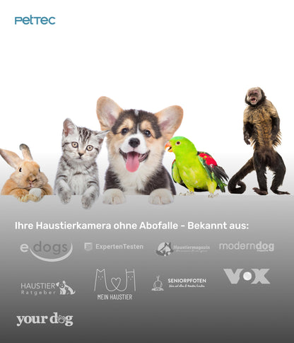 PetTec® Cam 360° pet camera dog camera with App [NO SUBSCRIPTION TRAP] - Cats & Dogs Camera at Home with motion detection & night vision function - Full HD 360° panoramic view swivel & tilt - Pet Cam