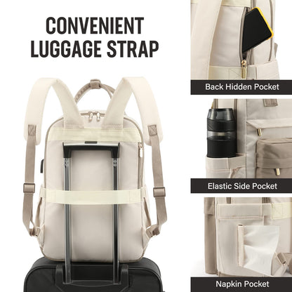 LOVEVOOK backpack for women, 15.6 inch laptop school backpack for girls teenagers with laptop compartment, waterproof school bag daypack elegant for school college travel work, khaki beige
