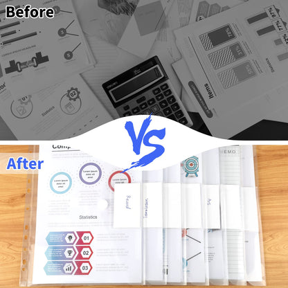 A4 document folder 42 pieces, A4 document bag for filing, Transparent folders with 11 hole border & Velcro closure, Waterproof collecting folders for organizing documents.
