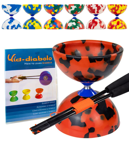 Juggle Dream Jester Diabolo Set - Fixed axle professional diabolo with Superglass handsticks, online instructional video - Juggling toy (Black/Red)