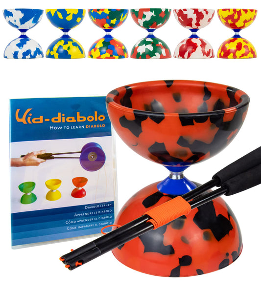 Juggle Dream Jester Diabolo Set - Fixed axle professional diabolo with Superglass handsticks, online instructional video - Juggling toy (Black/Red)
