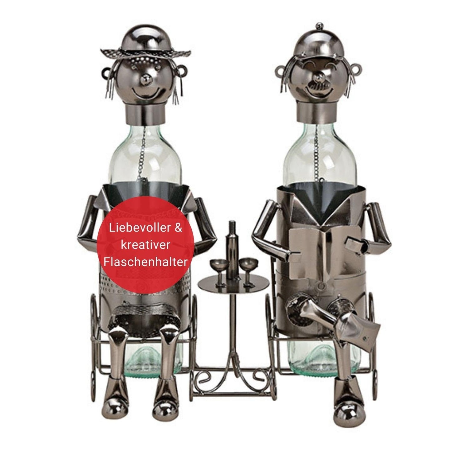 Wine bottle holder - Metal wine bottle holder with figures as a gift or decoration for home.