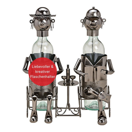 Wine bottle holder - Metal wine bottle holder with figures as a gift or decoration for home.