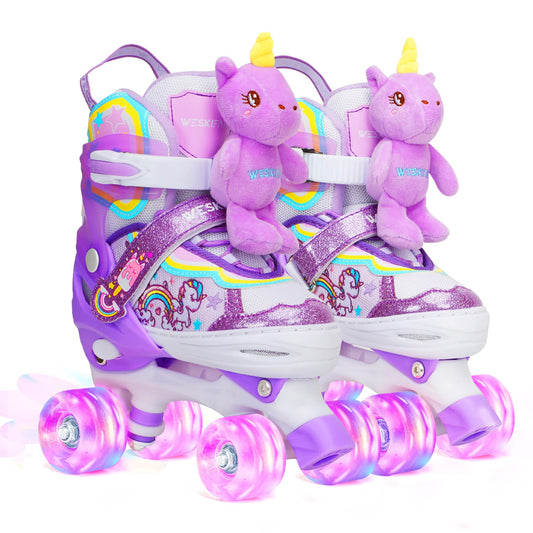Children's unicorn doll roller skates for girls, adjustable in 4 sizes with glowing wheels. Quad roller skates for beginners, perfect for Christmas and birthday gifts. Size S (30-33).