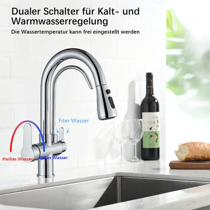 Onyzpily Kitchen Faucet Chrome High Pressure Kitchen Faucet with Pull-Out Sprayer, Pure Water Mixer Tap Sink Faucet 360° Swivel 2 Spray Functions High Arc Stainless Steel
