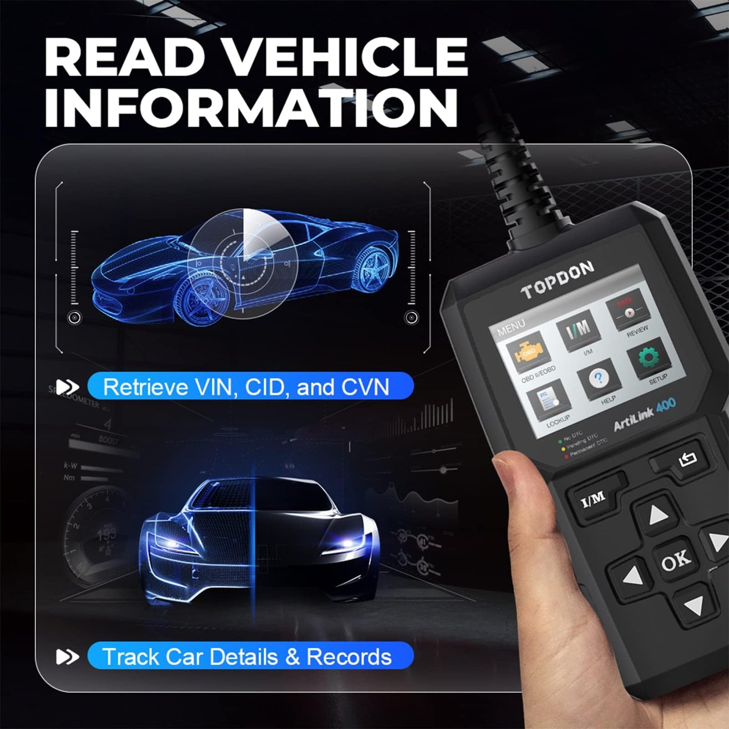 TOPDON OBD2 diagnostic tool, AL400 car code reader OBD-II diagnostic tools with 10 OBD2 functions for all vehicles compatible with OBDII EOBD CAN protocol, PC update, AL400