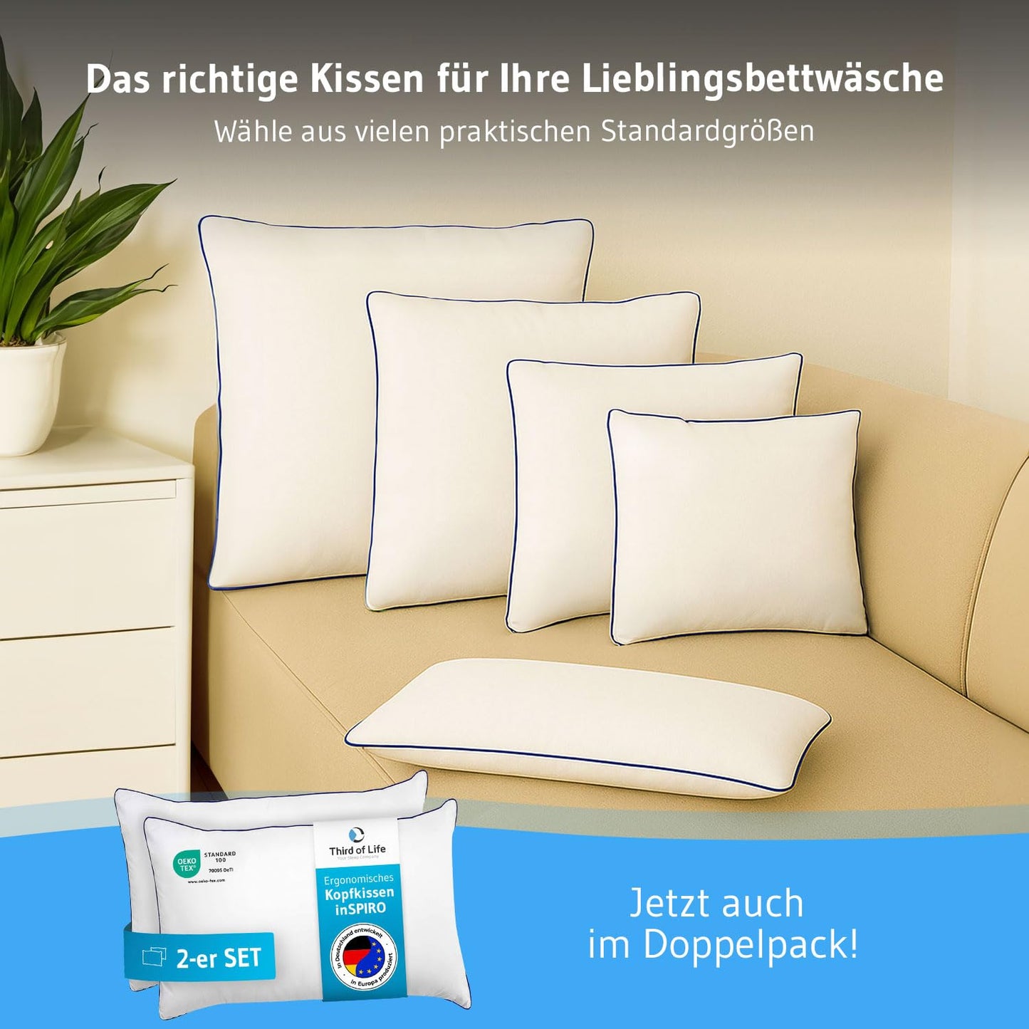 Pillow 40x60 inSPIRO, premium pillow developed by sleep experts. Ergonomic pillow for side sleepers, back sleepers, stomach sleepers. Ideal cervical pillow. Pillow made in EU.