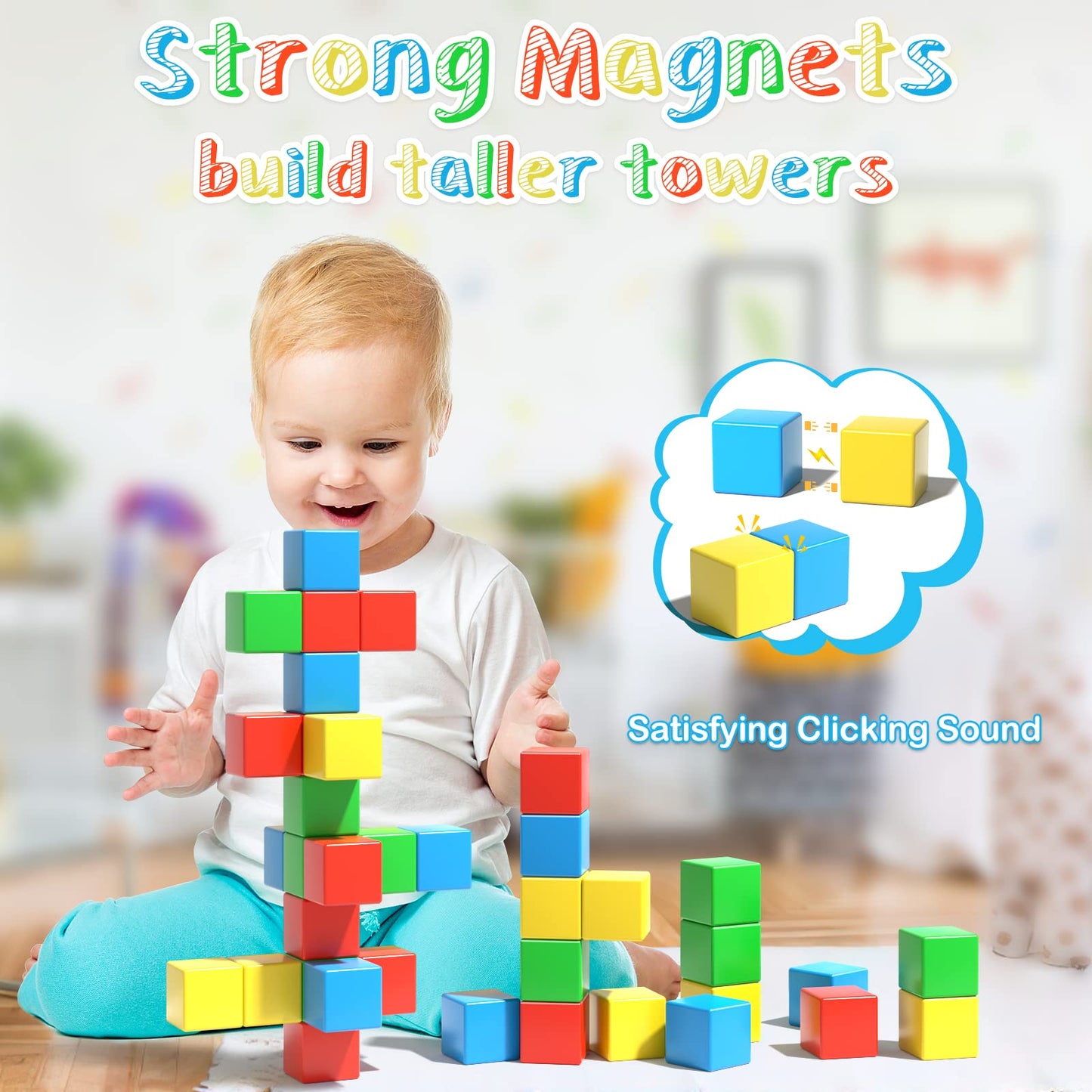 Asago Magnetic Building Blocks 28 Pieces, Large Magnet Stones 34mm 3D Magnets Puzzle for Brain Training in Children