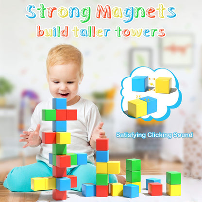 Asago Magnetic Building Blocks 28 Pieces, Large Magnet Stones 34mm 3D Magnets Puzzle for Brain Training in Children