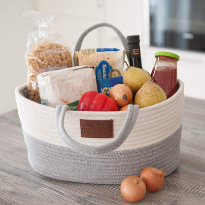 All Kids United Baby Changing Organizer; Diaper Caddy Baby Basket Changing Bag for diapers & changing essentials, portable shopping bag shopper diaper storage basket made from 100% cotton linen.