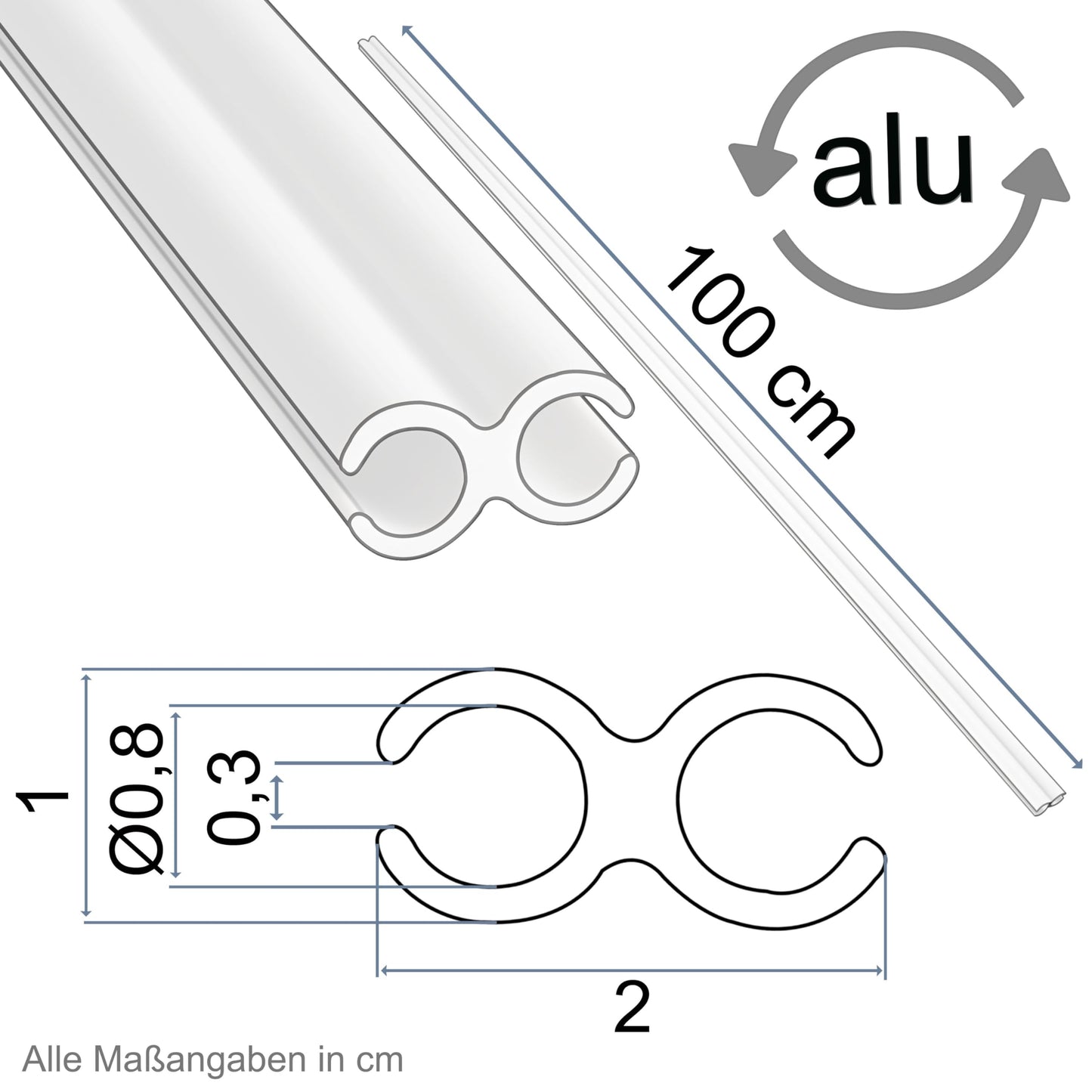 Aluminum double keder rail 1 meter keder strip Ø8mm (suitable for 5-7mm keder) - Aluminum profile keder rail for caravan motorhome - Tent awning skirt railawning rail