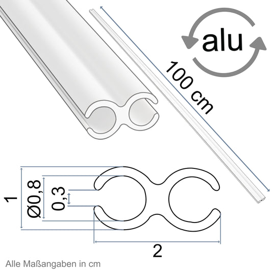Aluminum double keder rail 1 meter keder strip Ø8mm (suitable for 5-7mm keder) - Aluminum profile keder rail for caravan motorhome - Tent awning skirt railawning rail