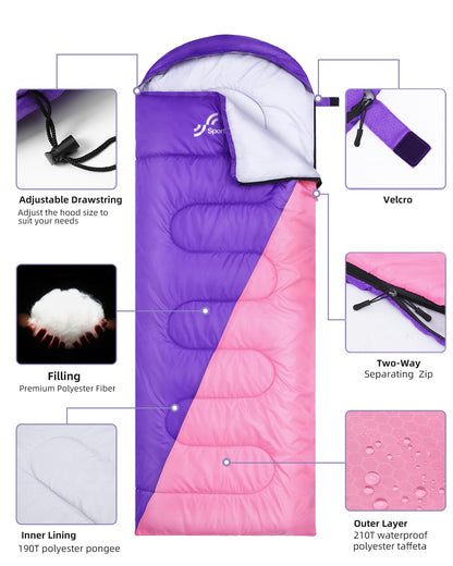 Outdoor camping sleeping bag: Sportneer 3-4 season summer sleeping bag, winter sleeping bag, compact, portable, ultralight 1.7kg with full filling for adult trekking travel.