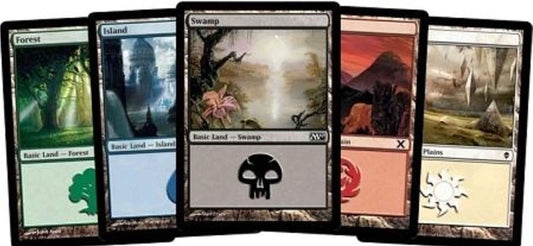 500 Magic: The Gathering basic lands - 100 of each land type (Plains, Islands, Swamps, Mountains, Forests)