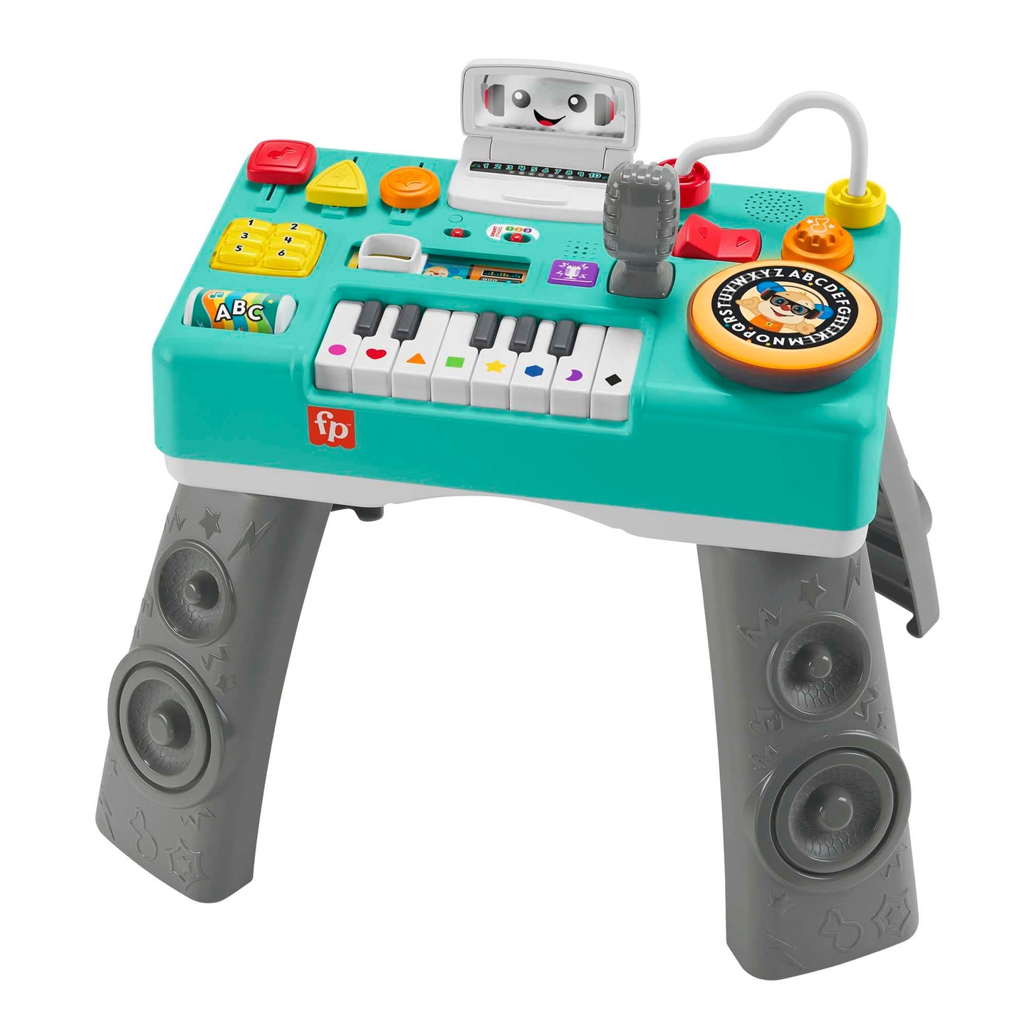 Fisher-Price Laugh & Learn DJ Play Table - musical learning toy with 3 piano play modes, lights, Version: UK English, HRB66