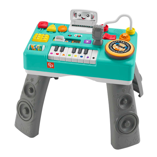Fisher-Price Laugh & Learn DJ Play Table - musical learning toy with 3 piano play modes, lights, Version: UK English, HRB66