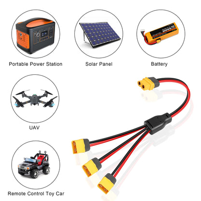 GINTOOYUN XT60 Splitter Extension Cable 1 Socket to 3 Plugs Adapter, 12AWG XT60 Power Extension Cable for Solar Panel, Solar Generator, Portable Power Station, Drone, RV, Boat, etc. (0.3M)